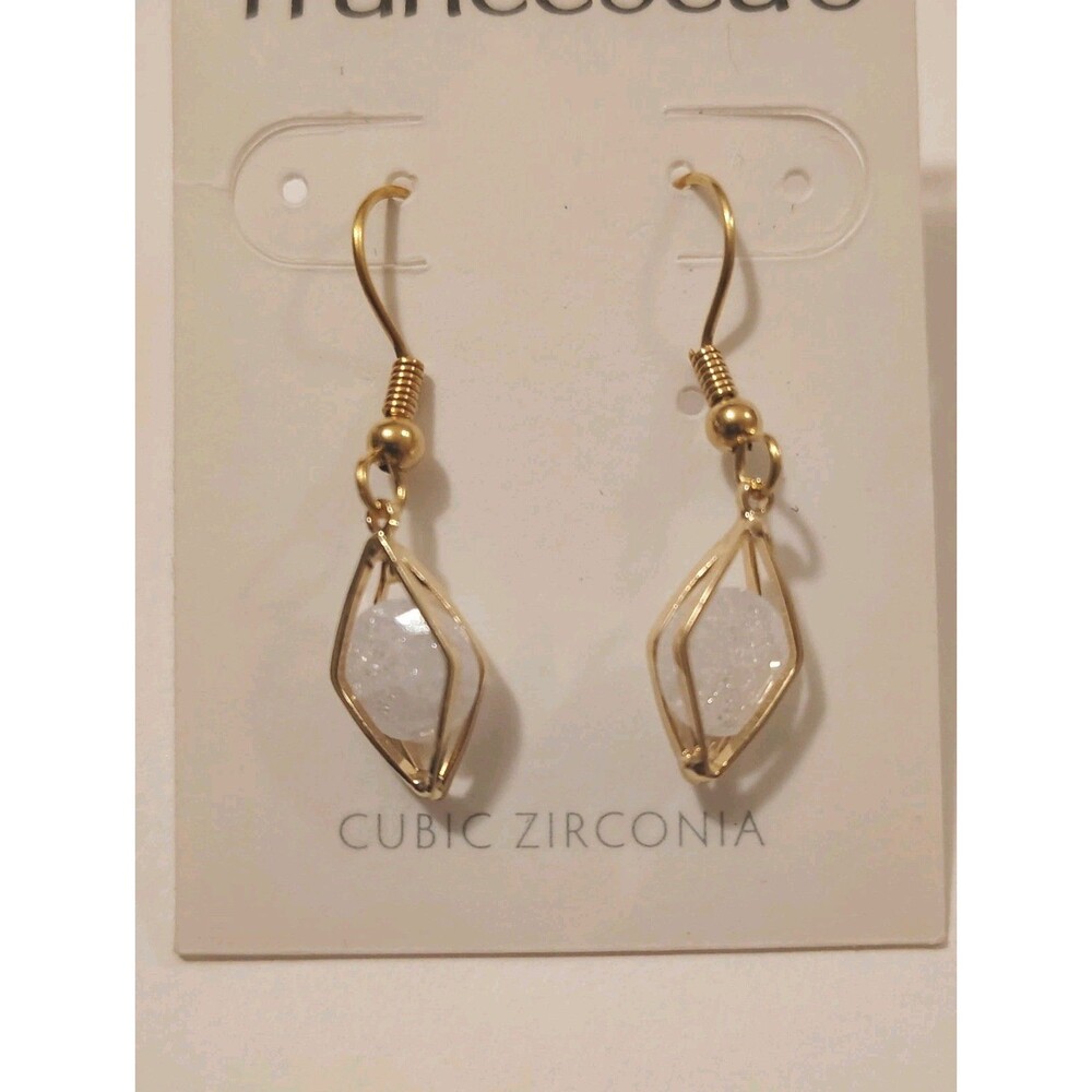 Cubic Zirconia Crystal Gold Tone Francesca Dangle Earrings - Picture 2 of 3